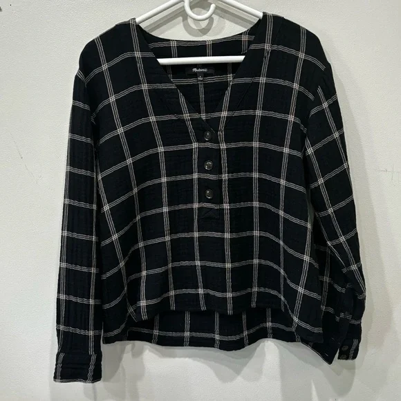 Madewell Windowpane Lightspun Evert Top Women’s Size Small - Picture 1 of 12